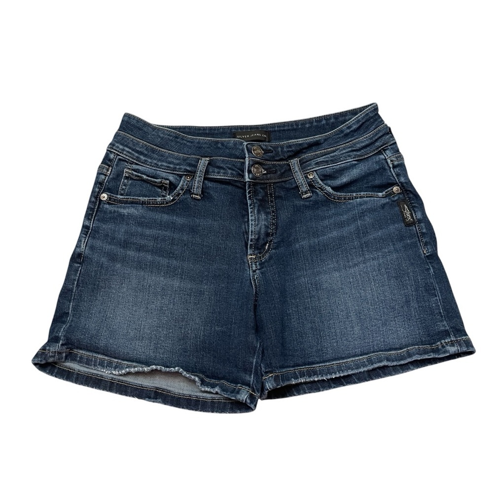 Silver Jeans Suki High Rise Jean Shorts Blue Stretch Denim 4”Inseam size w27
